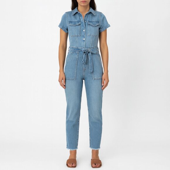 Good American Denim Jumper Jumpsuit Short Sleeve Jeans Size XS - Picture 1 of 11